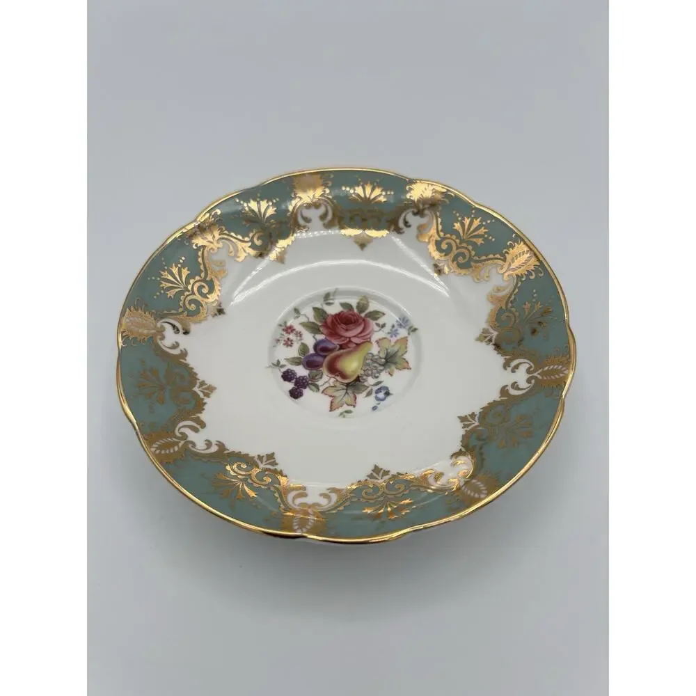 Vintage Paragon England‎ Floral Rose White Turquoise Tea Cup & Saucer Set